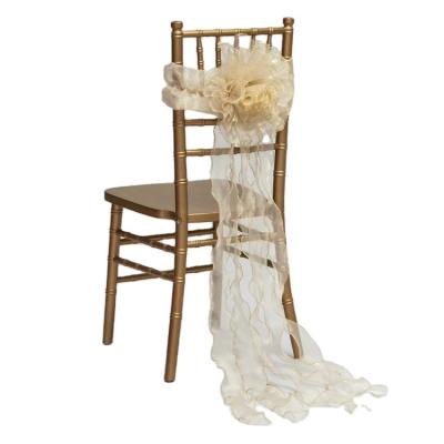 China Factory Direct Wholesale Jacquard Organza Chair Band With Flower Willow Chair Sash Holder Chair Cover For Wedding Party Decoration for sale