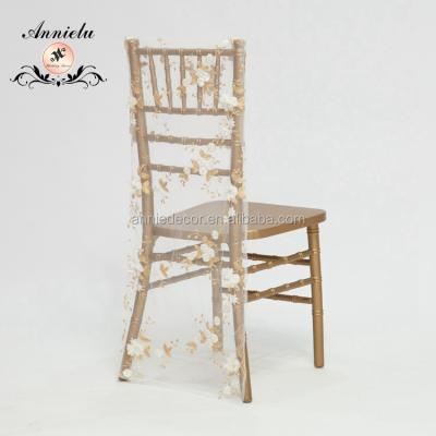 China Eco-friendly wholesale event decroatiive chiavari white with gold sequin mesh embroidery chair covers for weddings for sale