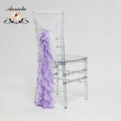 China Simple Wholesale White Chiffon Curly Willow Wedding Chair Cover Sashes for sale