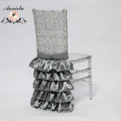 China Cheap Silver Chemical Ruffled Ruffled Chair Cover Taffeta Wedding Chair Cover for sale