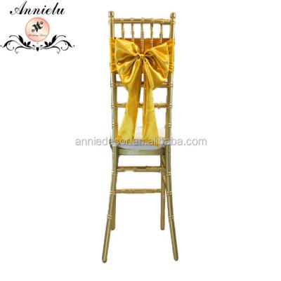 China 100%Polyester Disposable Royal Gold Tie Bow Satin Chair Sash For Wedding for sale