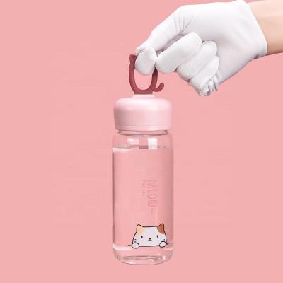 China Lovely 2022 New Product High Viable Cartoon 400ml Borosilicate Drinking Glass Portable Water Bottle With Handle for sale