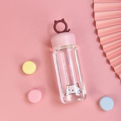 China Professional Manufacturer Customized Creative Cartoon High Borosilicate Glass Straight Water Bottle With Handle for sale