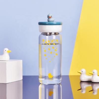 China Customized Leakproof Reusable Water Bottle High Quality Viable Borosilicate Glass Child Cute Water Bottle High With Tea Infuser for sale