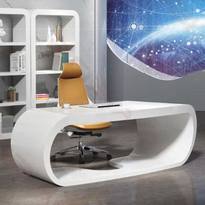 China Convertible Unique Luxury White Executive Office Management Computer OEM White Curved Silver Original Desk for sale