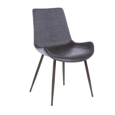 China Designer Wholesale Modern Fabric OEM Dining Room Furniture New Fabric Leather Black Metal Legs Dining Chair for sale