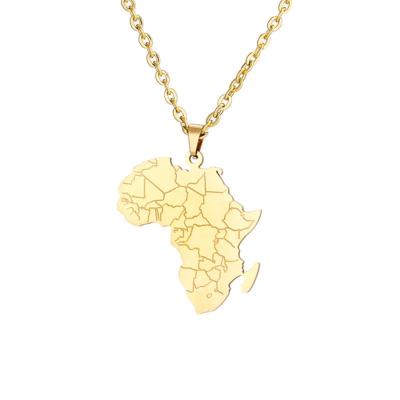 China FASHIONABLE Africa Map Style Hip Hop Pendant Necklaces Stainless Steel Gold Plated Color Jewelry For Women Men for sale