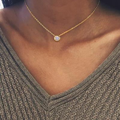 China 2021 Fashion Stainless Steel Minimalist Tasty Round Diamond Zircon Necklace for sale