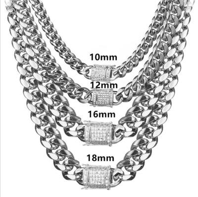 China Fashion Men's Cuban Link Chain Necklace Hip Hop Silver Plated Punk Jewelry Iced Out Stainless Steel Cuban Link Chain for sale