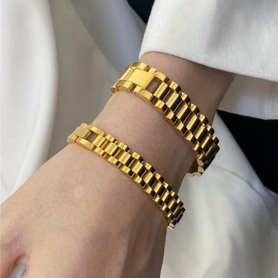 China Trendy Trendy Women Gold Plating Watch Band Strap Hip Hop Stainless Steel Watch Band Strap Bracelets for sale