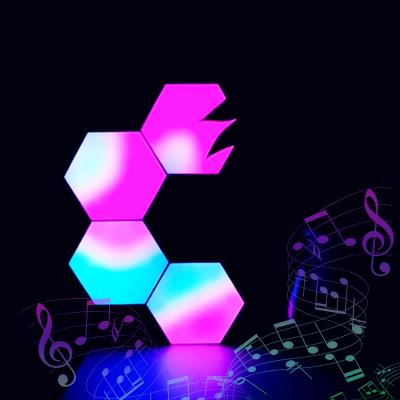 China 10 PCS Modern Acoustic Hexagonal RF LED Wall Light Color Changing In Rhythm With External Sounds RGB Quantum Light for sale