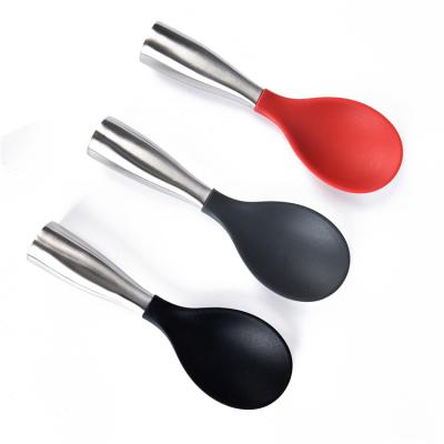 China 304/430 China high quality stainless steel three colors silica gel rice spoon vertical silicone rice spoon with stainless steel handle for sale