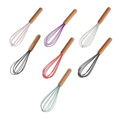 China Silicone Food Grade Silicone Beater With Wooden Color Silicone Handle Mixer Baking Cake Baking Tool Stainless Steel Mixing for sale