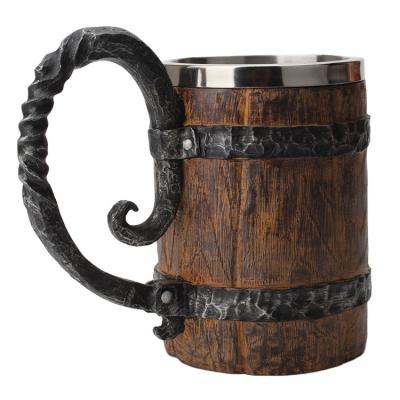 China 600ml Barrel Beer Mugs Stainless Steel Mugs Office Creative Wooden Simulated Coffee Mug for sale