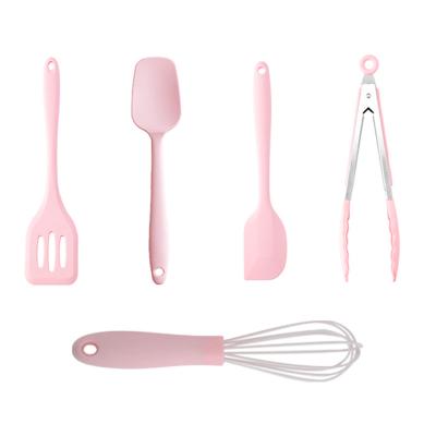 China Home and Kitchen Accessories 5Pcs Food Silicone Kitchen Minimalist Heat Resistant Utensils Cheap Cooking Spatula Set for sale