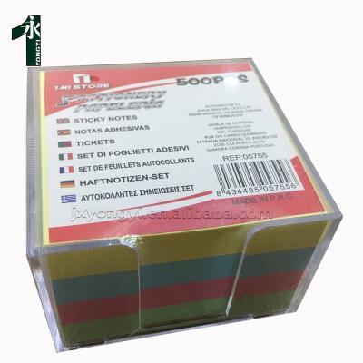 China Eco-friendly self-adhesive self-adhesive paper memo pad neon colorful cube with plastic box for office and school for sale