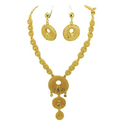 China FASHIONABLE Wholesale Women's Non Tarnish Party Arabic Jewerly Dubai Brazilian Jewerly Set 24K Gold Plated Big Circle 2Pcs Jewelry Set for sale