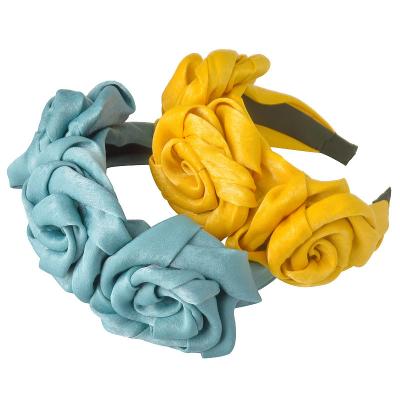 China Fashion News Satin Headband Baby Hair Accessories Flower Headband Three Flower Solid Color Hair Clip Women Hairband for sale