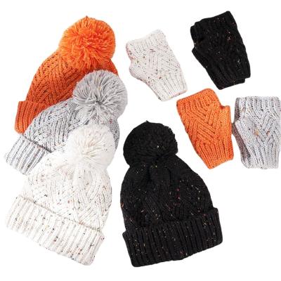 China breathable & Amazon Winter Hat Gloves Two Sets Waterproof Hot Selling Border Wool Knitted Warm Gloves Two Sets Set for sale