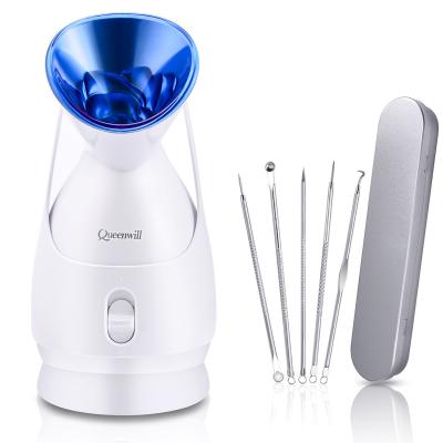 China Hydrate and Cleansing Queenwill 2021 Hot Facial Skin Steaming Professional Portable Facial Instrument Face Steamer Set Women Beauty SPA Facial Kit for sale