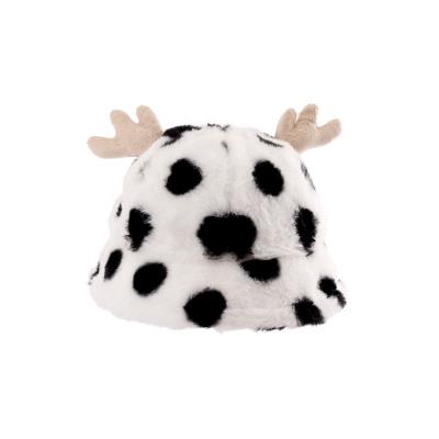 China Autumn And Winter Plush Antler Fisherman Hat Women Fashion Plush Spotted Warm Basin Hat New for sale