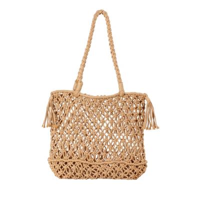 China Simple Handmade Style Cotton Bag Travel Beach Handbag Rope Woven Shopping Bags For Women for sale