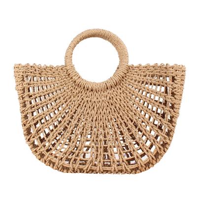 China Simple Style Straw Beach Bag Vintage Handbag Paper Woven Round Bags For Women Vacation for sale