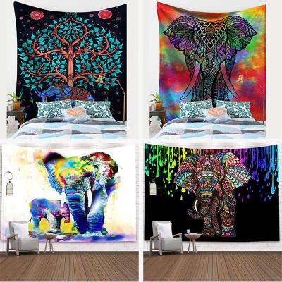 China Printed Multi Color Asian Elephant Tapestry Wall Hanging For Home Decorative Tapestries Yoga Mat for sale