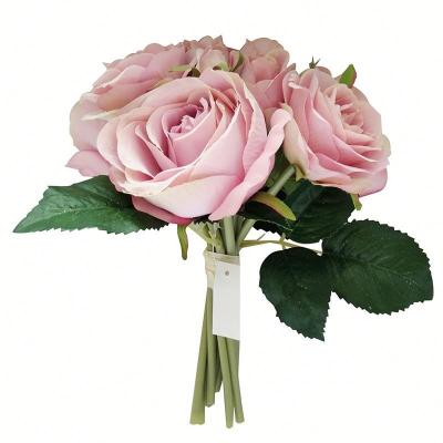 China Rose Artificial Flower Environmental Friendly Silk Bouquet 12 Heads Each Group For Wedding Decoration for sale