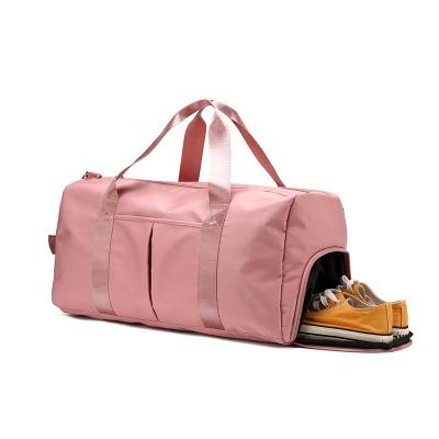 China Custom Large Capacity Divider Dry And Wet Gym Logo Lady Gym Bag Pink Printed Yoga Bag Custom Gym Bag With Shoe Compartment for sale