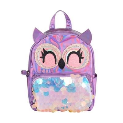 China New Fashion RFID Owl Sequin Backpack Female Creative Trend Cute Purple Student Bag Backpack for sale