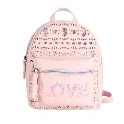 China 2020 fashions new waterproof pink hollow PU laser style backpack cute girl LOVE must zip backpack for sale