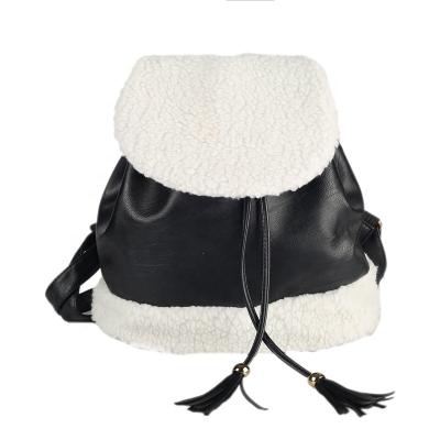 China PU Black Plush Backpack New Style Double Shoulder Waterproof Bag Women New White School Bag for sale