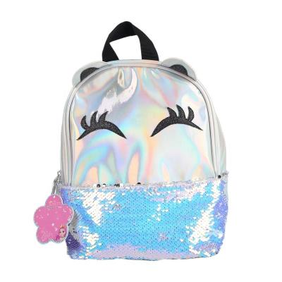 China New 12 Inches Large Capacity Laser Silver Fashion Student Personality Cute Girl PU Waterproof Backpack for sale