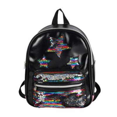 China Black Sequin Waterproof Colorful Stars PU Bags Girls Mini Style Waterproof Rainbow Flip Soft Sequin PU Backpack For Ladies for sale