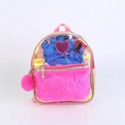 China Soft Pink Laser Girls Mini School Travel Backpack For Plush Kids Heart Jelly Backpack Wholesale Anti-theft PU With Pompom for sale