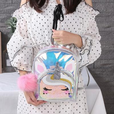 China Creative Waterproof Unicorn School Bag Waterproof Book Bag Clear TPU Jelly PVC Rainbow Unicorn Backpack For Young Girls Holographic for sale