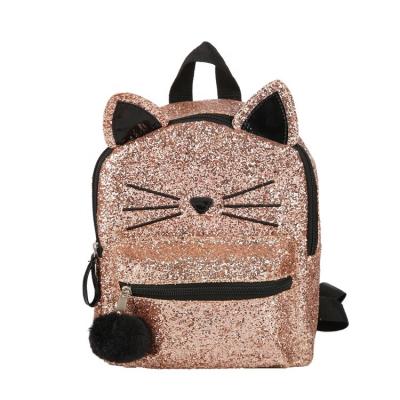 China Waterproof Mini Sequin Kids Glitter Cat Backpack With Applique And Pom-Pom Detail For School Kindergarten Children for sale