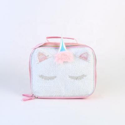 China Custom Portable Insulated Unicorn Design Lunch Insulated Cooler Bag Box Plush Kids Wholesale High Quality Lunch Bags for sale