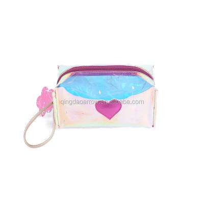 China Holographic transparent cosmetic bag lady bag clutch purse school wallet purse PVC clear PVC light heart embroidery Lady for sale