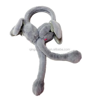 China Plush Faux Furry Cute Funny Pop Dancing Ears Windproof Hand Squeezed Rabbit Bunny Ears Ear Warmer Hat Headband Movable Earmuffs for sale