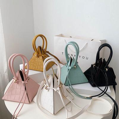 China New Fashion Stone Pattern Cross - Body Bag PU Bucket Shoulder Bag Woman Triangle Shape Leather Handbags for sale