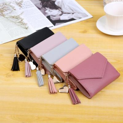 China High Quality Cheap Price Tassel Pendant Card Holder Wallet Short Cute Women Waterproof Three Small for sale