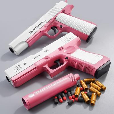 China Plastic Small Pistol M1911 Manual Air Guns Soft Child's Play Toy Loading Shooting Gun With Soft Bullets for sale