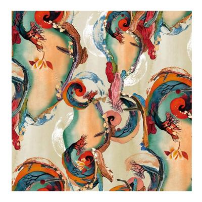 China Stretch Soft Polyester 50 Stretch Satin Chiffon Summer Customized Abstract Styles Design Digital Printing For Women Dress Fabric for sale