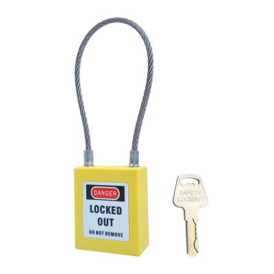 China Nylon PA+Steel Wire 90 Mm Occupational Safety Cable Lock Buckle Safety Padlock, Yellow Padlock, 1 Key Per Lock for sale