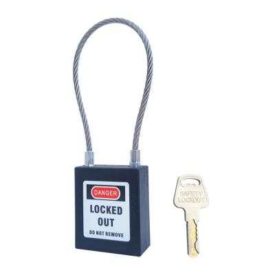 China Nylon PA+Steel Wire 90 Mm Occupational Safety Cable Lock Buckle Security Padlock, Black Padlock, 1 Key Per Lock for sale