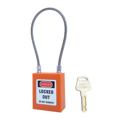 China Nylon PA+Steel Wire 90 Mm Occupational Safety Cable Lock Buckle Security Padlock, Orange Padlock, 1 Key Per Lock for sale