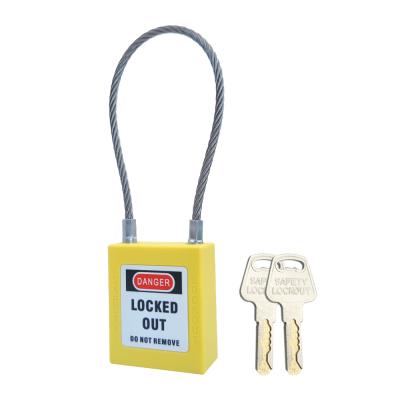 China Nylon PA+Steel Wire 90 Mm Occupational Safety Cable Lock Buckle Safety Padlock, Yellow Padlock, 2 Key Per Lock for sale