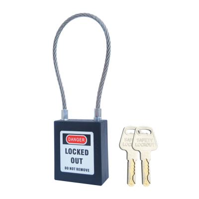 China Nylon PA+Steel Wire 90 Mm Occupational Safety Cable Lock Buckle Security Padlock, Black Padlock, 2 Key Per Lock for sale